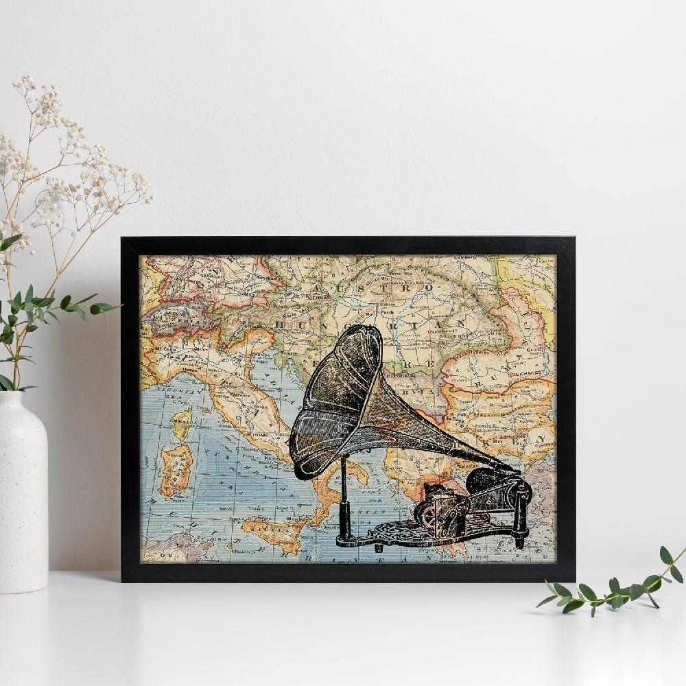 nacnic Lámina Europa Dolce Vita de Objetos sobre Mapas Vintage