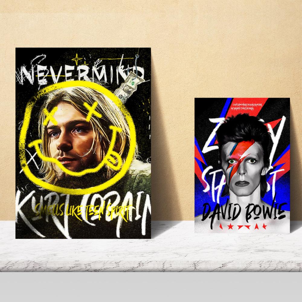 Nacnic Lámina Iconos Nirvana Bowie Mercury Warhol Y Basquiat Grafiti