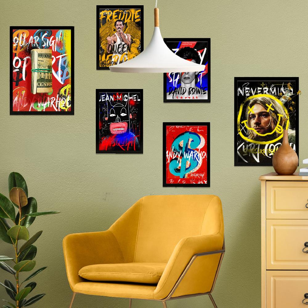 nacnic Lámina Iconos Nirvana Bowie Mercury Warhol y Basquiat Grafiti