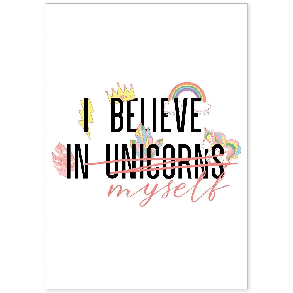 nacnic Lámina Ilustrada con Mensajes Felices 'I Believe In Unicorns'
