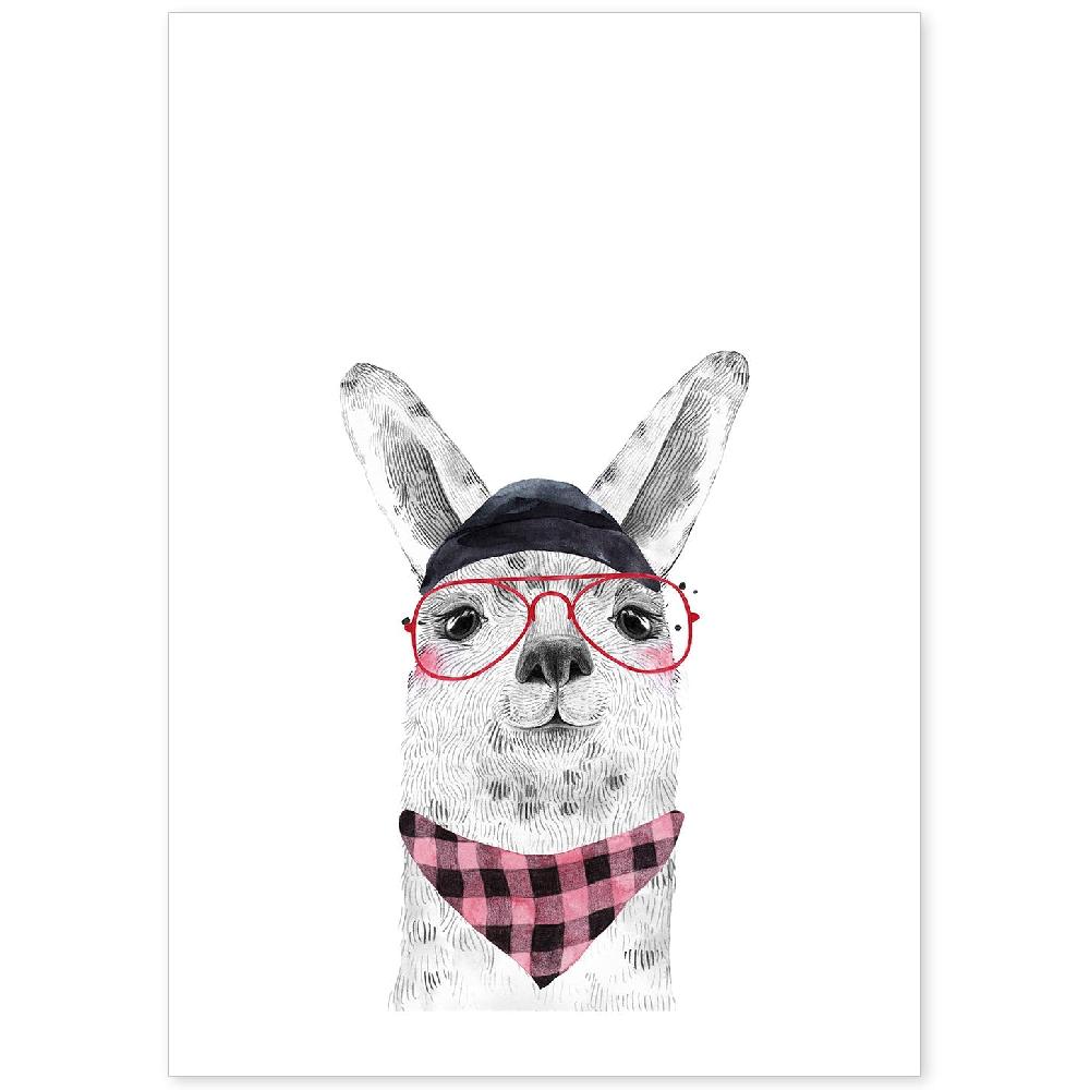 nacnic Lámina Infantil de Alpaca con Gorro y Gafas Rosa