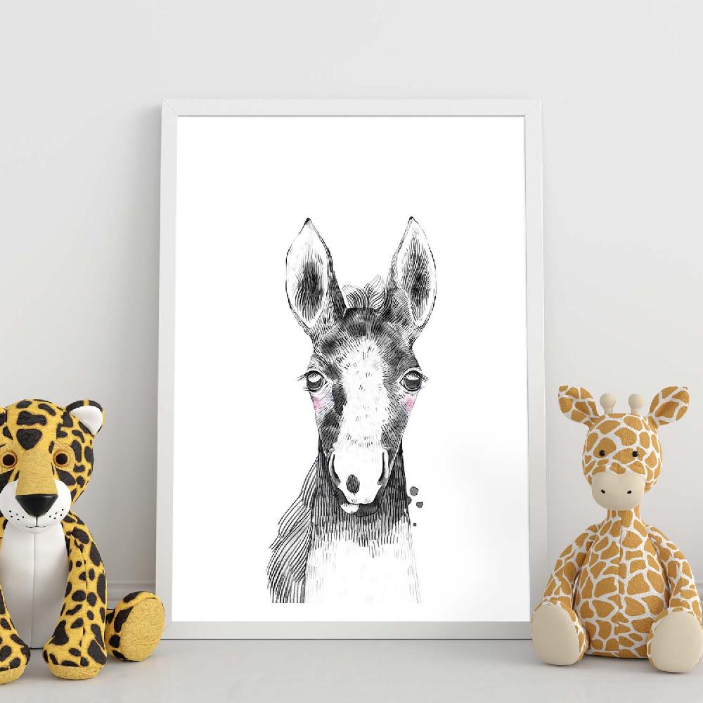 Nacnic Lámina Infantil De Caballo Bebé En Blanco Y Negro