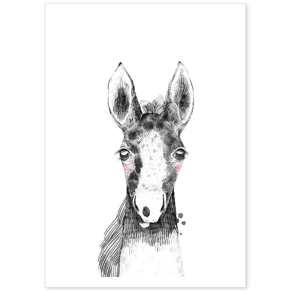 nacnic Lámina infantil de Caballo bebé en blanco y negro