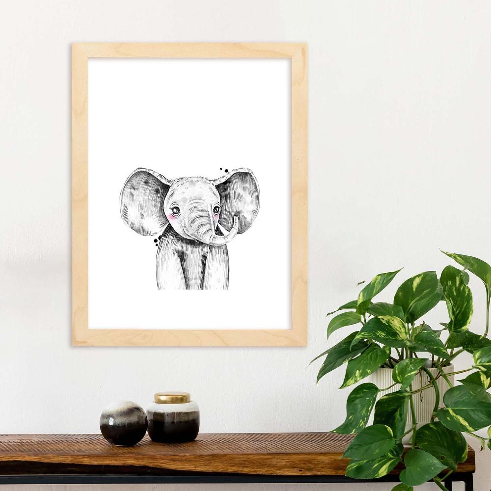 Nacnic Lámina Infantil De Elefante En Blanco Y Negro