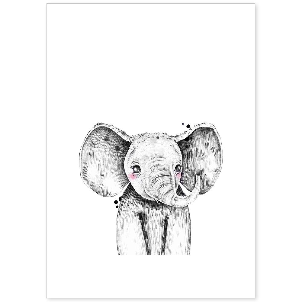 nacnic Lámina Infantil de Elefante en Blanco y Negro
