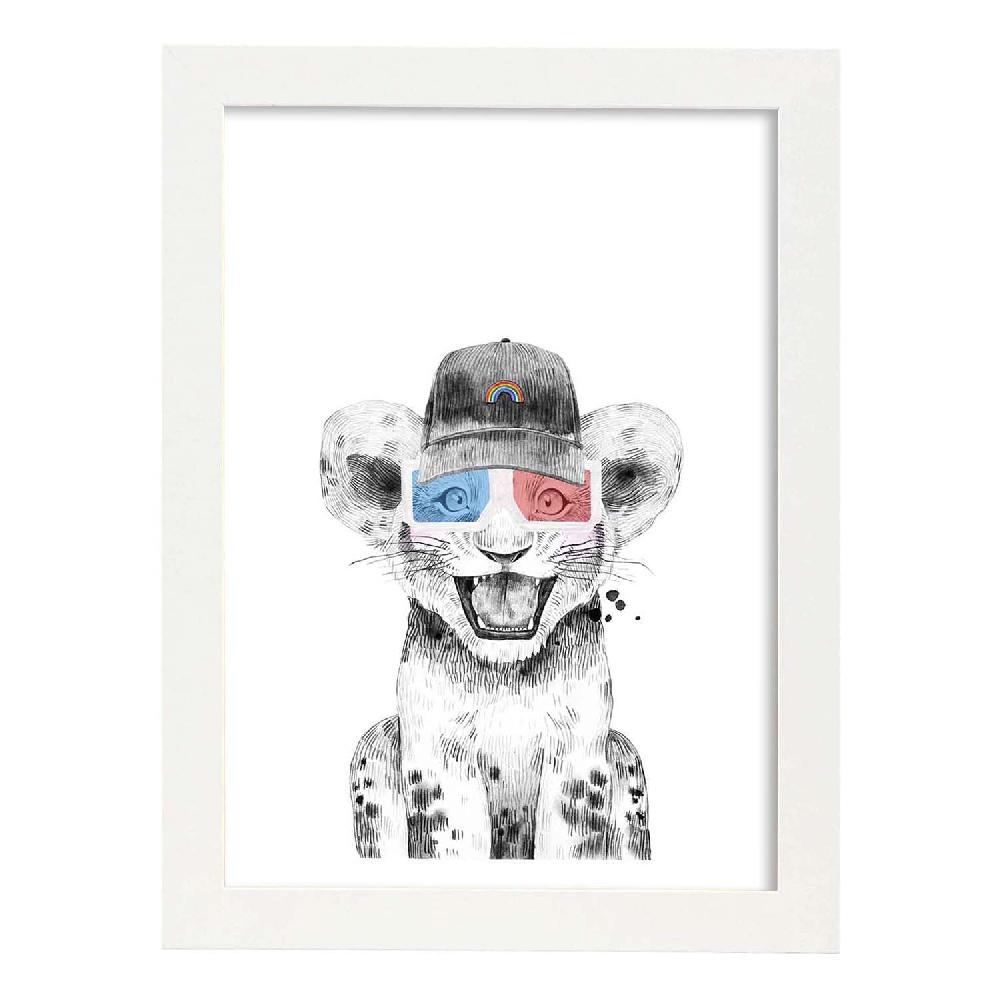 Nacnic Lámina Infantil De León Con Gorra Y Gafas 3D
