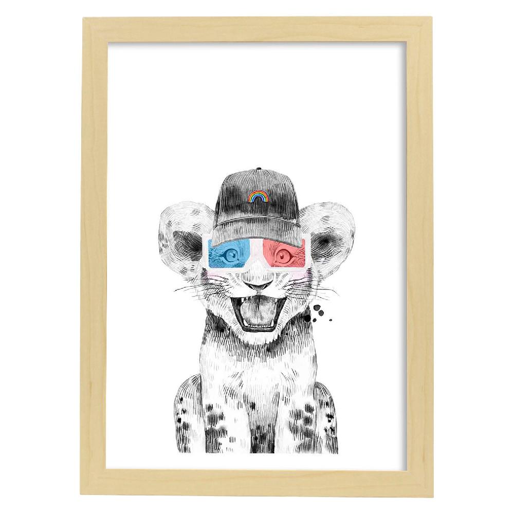 Nacnic Lámina Infantil De León Con Gorra Y Gafas 3D