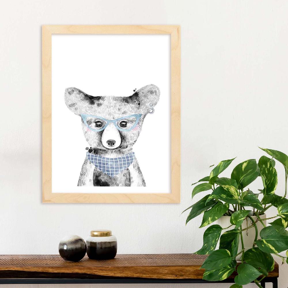 Nacnic Lámina Infantil De Oso Bebé Con Gafas Y Bandana Azules
