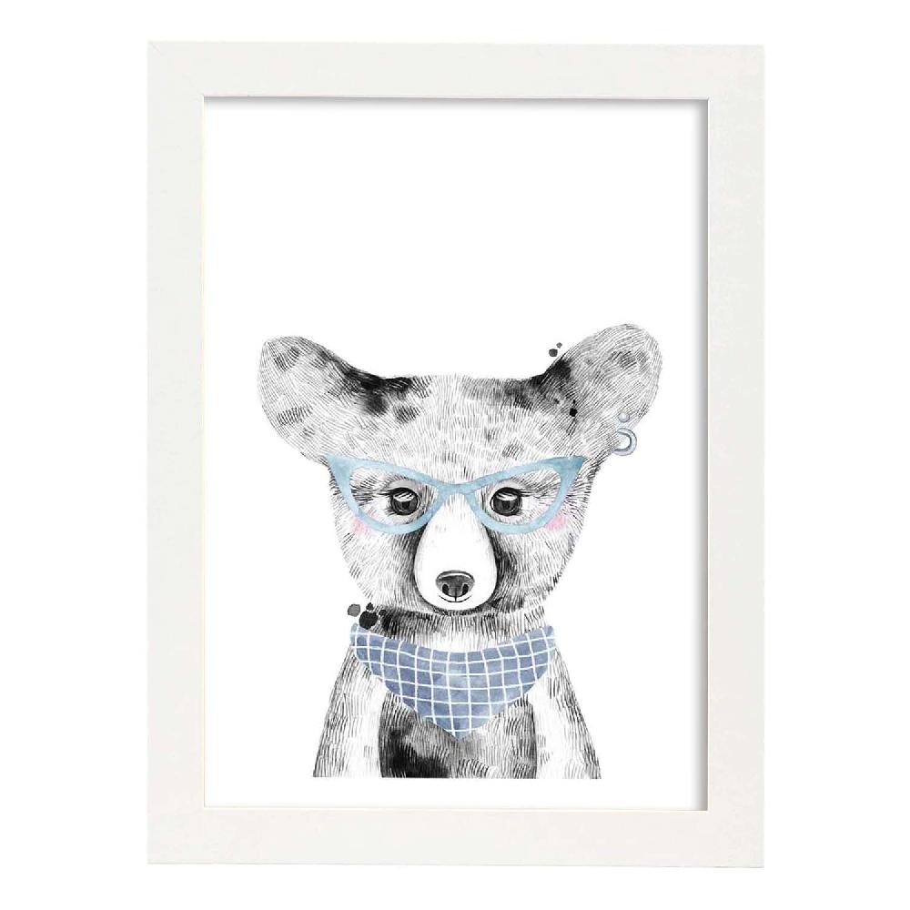 Nacnic Lámina Infantil De Oso Bebé Con Gafas Y Bandana Azules