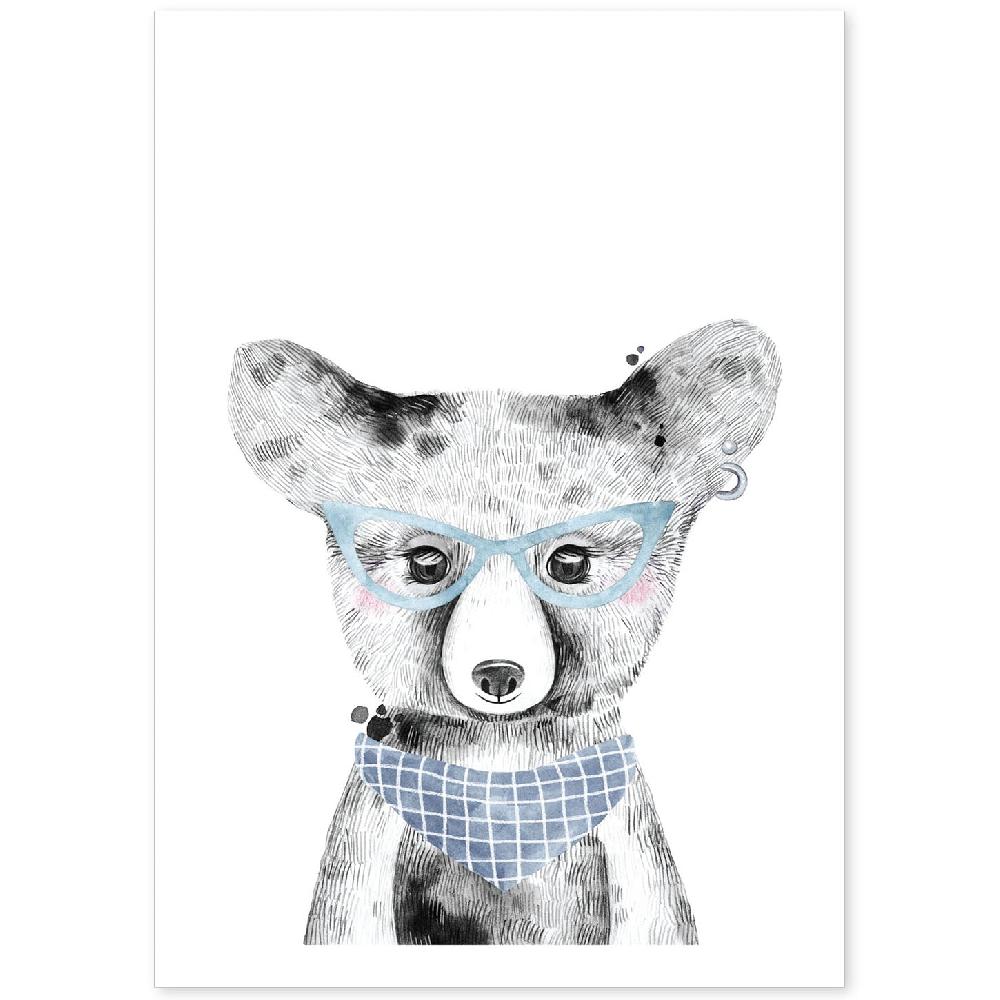 nacnic Lámina Infantil de Oso Bebé con Gafas y Bandana Azules