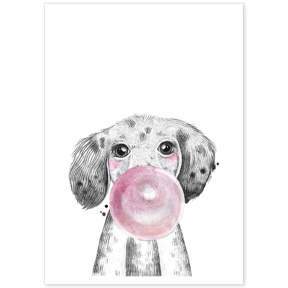 nacnic Lámina infantil de Perro bebe con chicle rosa
