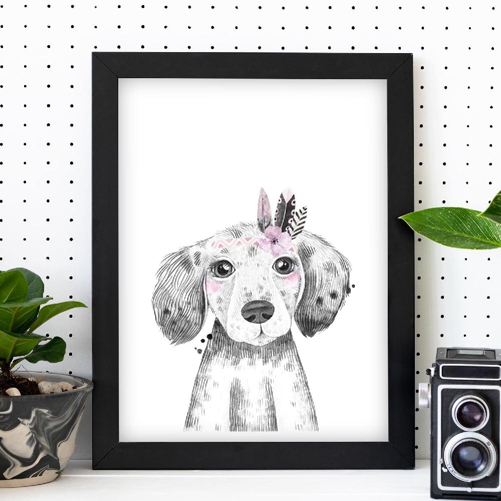 Nacnic Lámina Infantil De Perro Bebé Con Flores Y Plumas