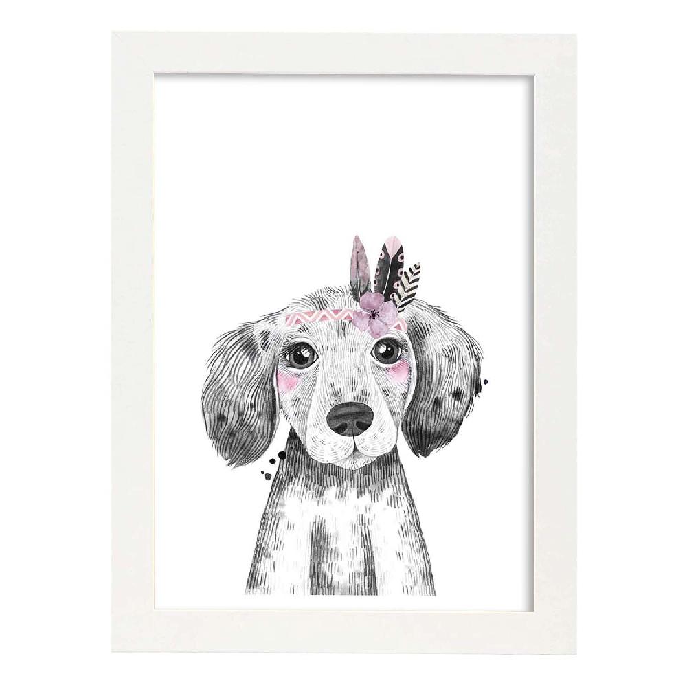 Nacnic Lámina Infantil De Perro Bebé Con Flores Y Plumas