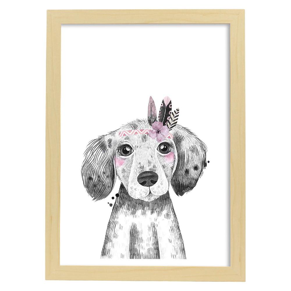 Nacnic Lámina Infantil De Perro Bebé Con Flores Y Plumas