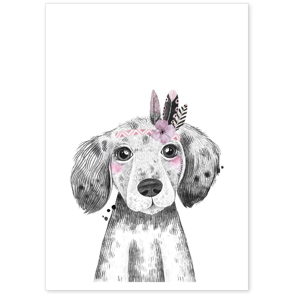 nacnic Lámina Infantil de Perro Bebé con Flores y Plumas