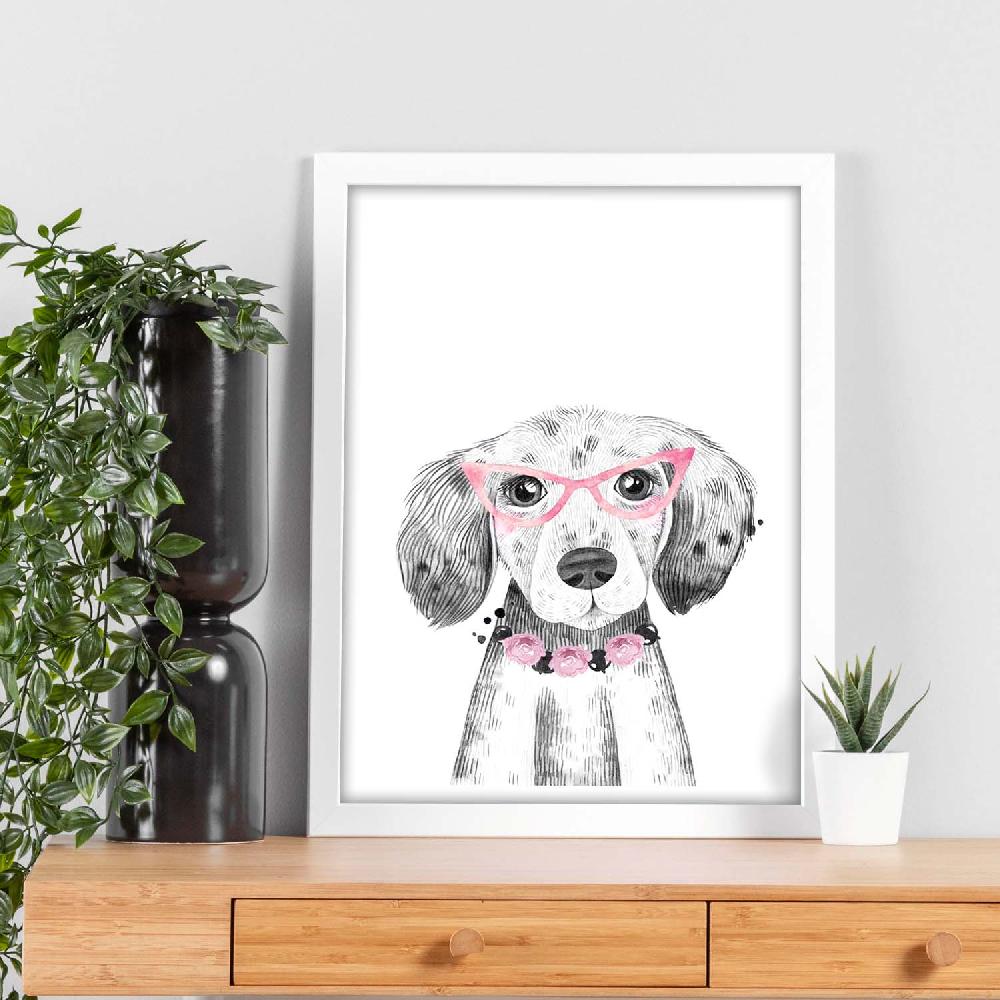 Nacnic Lámina Infantil De Perro Bebé Con Gafas Y Flores