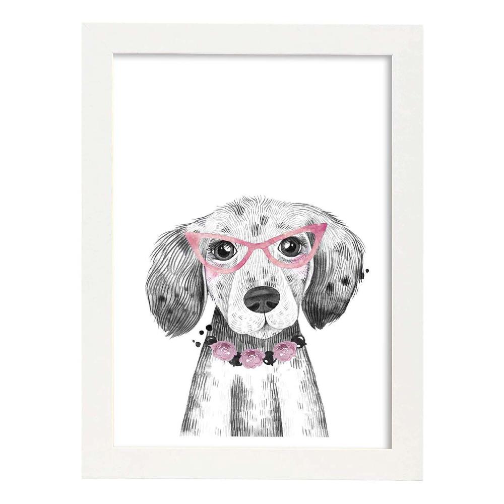 Nacnic Lámina Infantil De Perro Bebé Con Gafas Y Flores
