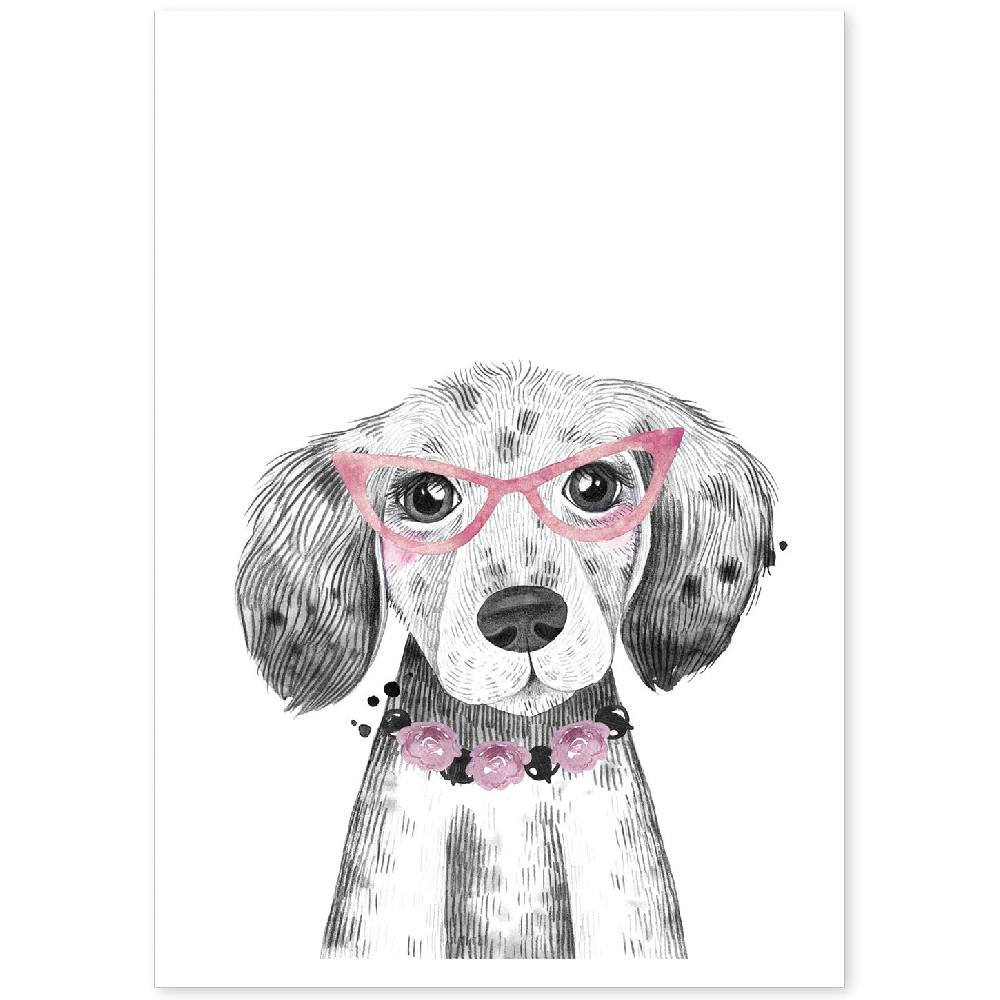 nacnic Lámina infantil de Perro bebé con gafas y flores