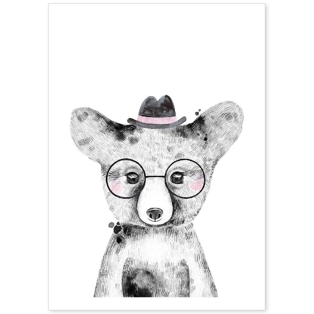 nacnic Lámina infantil Oso bebé con gafas y sombrero