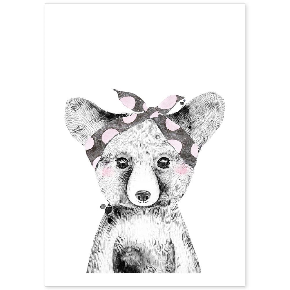 nacnic Lámina Infantil Oso Bebé con Pañuelo Gris y Rosa