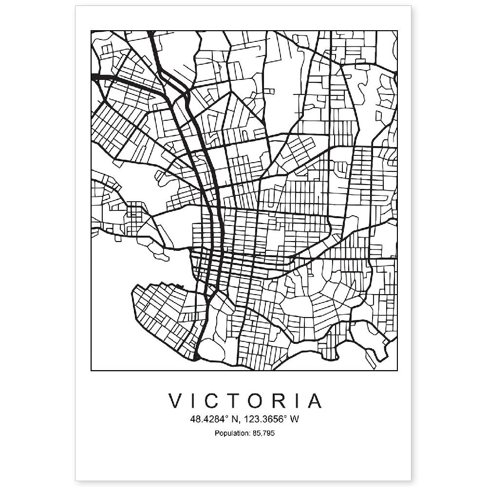 nacnic Lámina Mapa Ciudad Victoria Estilo Nórdico Blanco y Negro