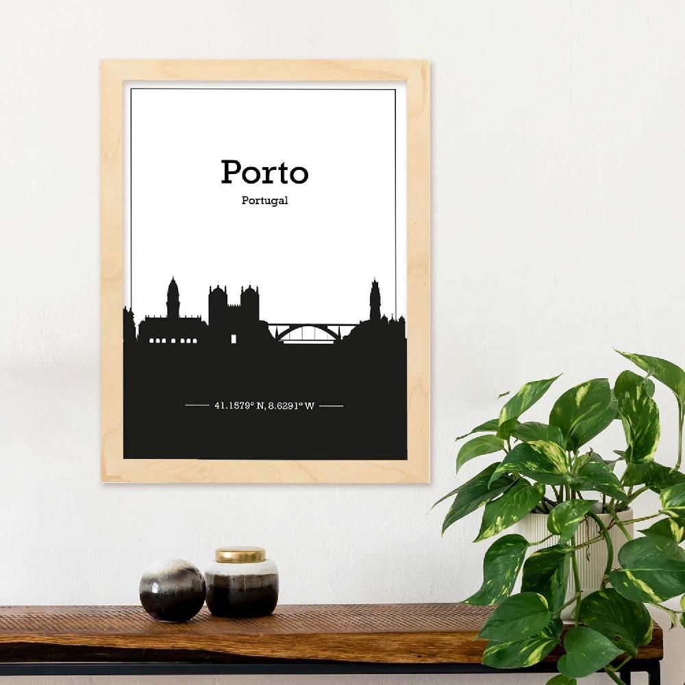 Nacnic Lámina Mapa De Porto Con Skyline Sombra Negra