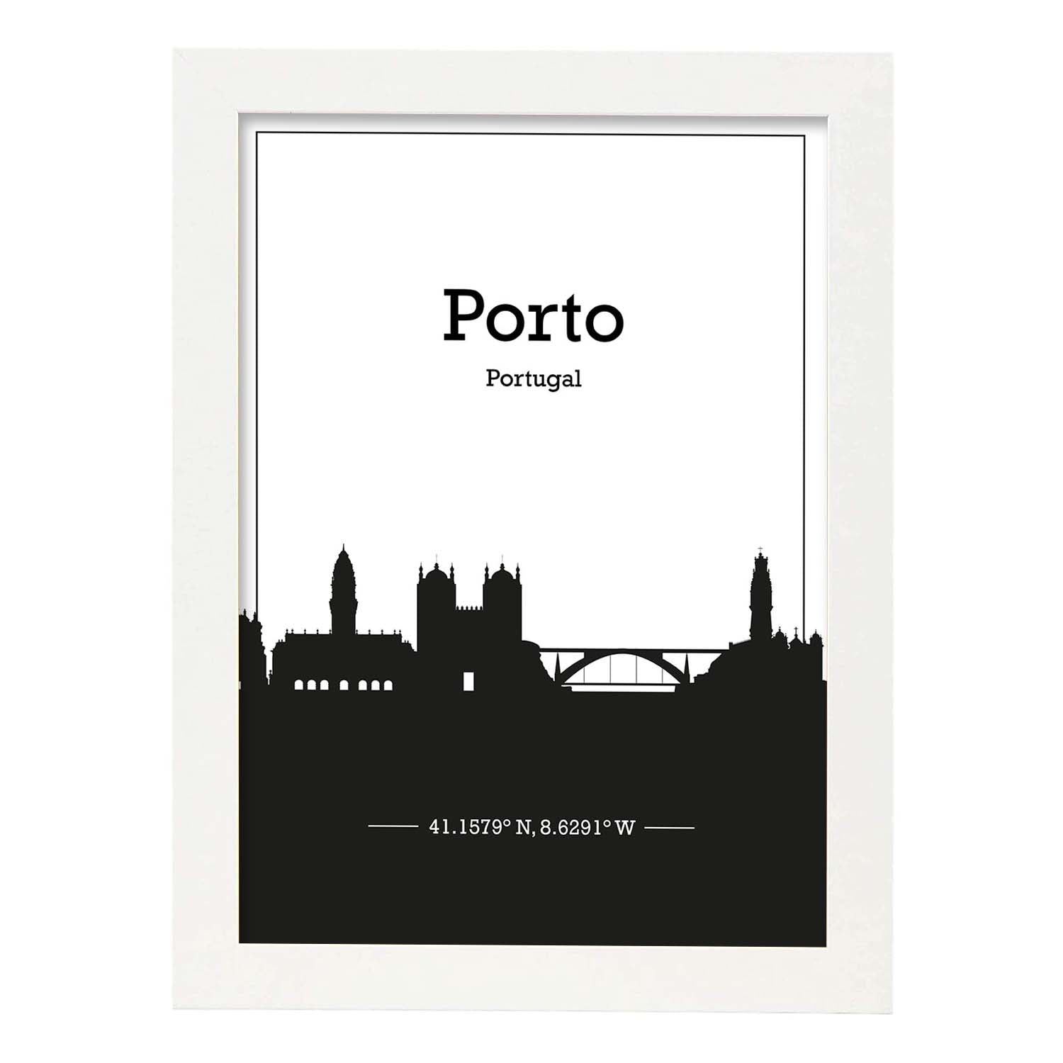 Nacnic Lámina Mapa De Porto Con Skyline Sombra Negra