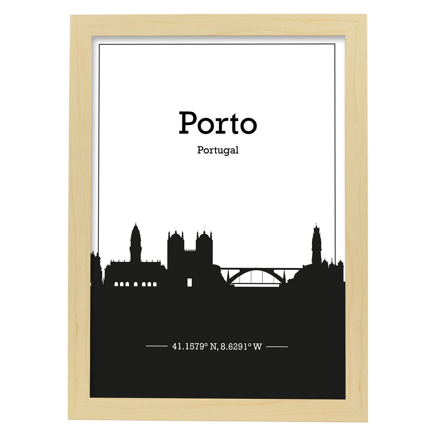 Nacnic Lámina Mapa De Porto Con Skyline Sombra Negra