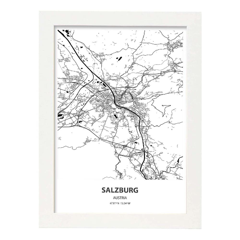 Nacnic Lámina Mapa De Salzburg - Austria En Color Negro