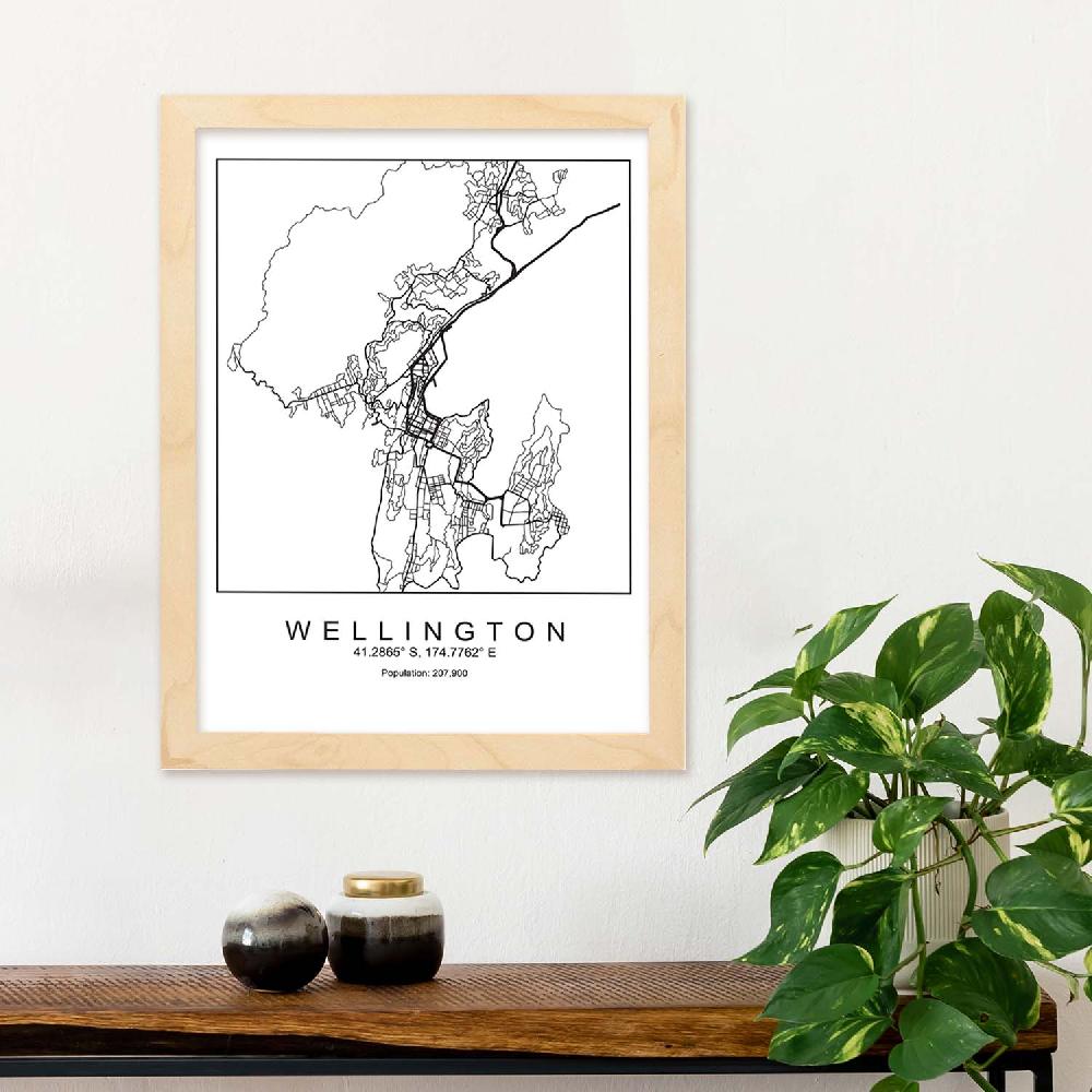 Nacnic Lámina Mapa De Wellington Estilo Nórdico En Blanco Y Negro
