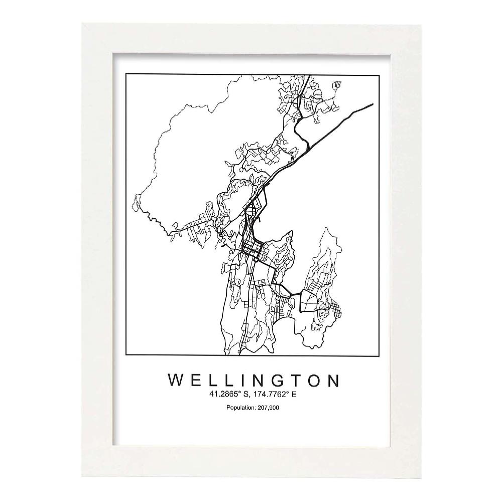 Nacnic Lámina Mapa De Wellington Estilo Nórdico En Blanco Y Negro