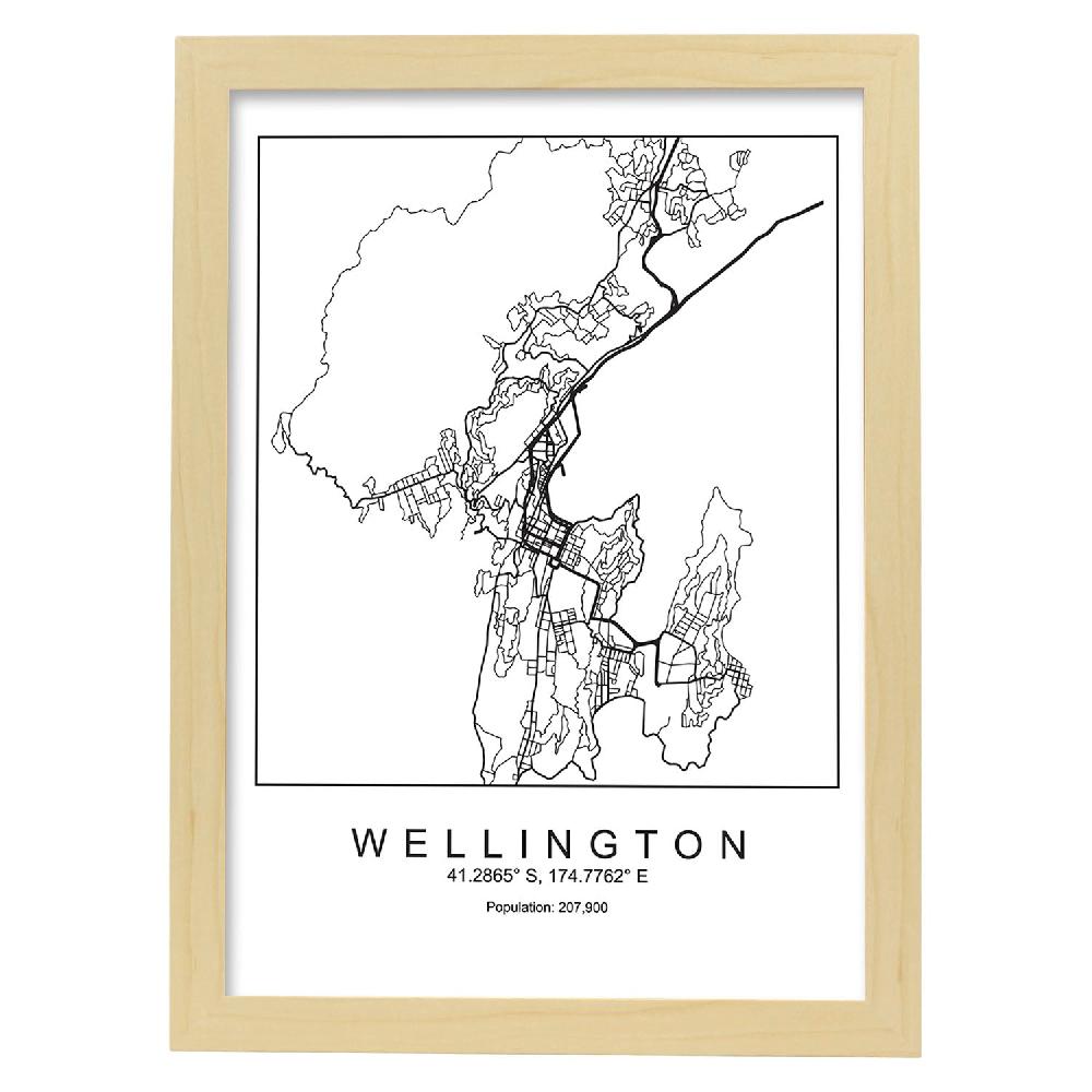 Nacnic Lámina Mapa De Wellington Estilo Nórdico En Blanco Y Negro
