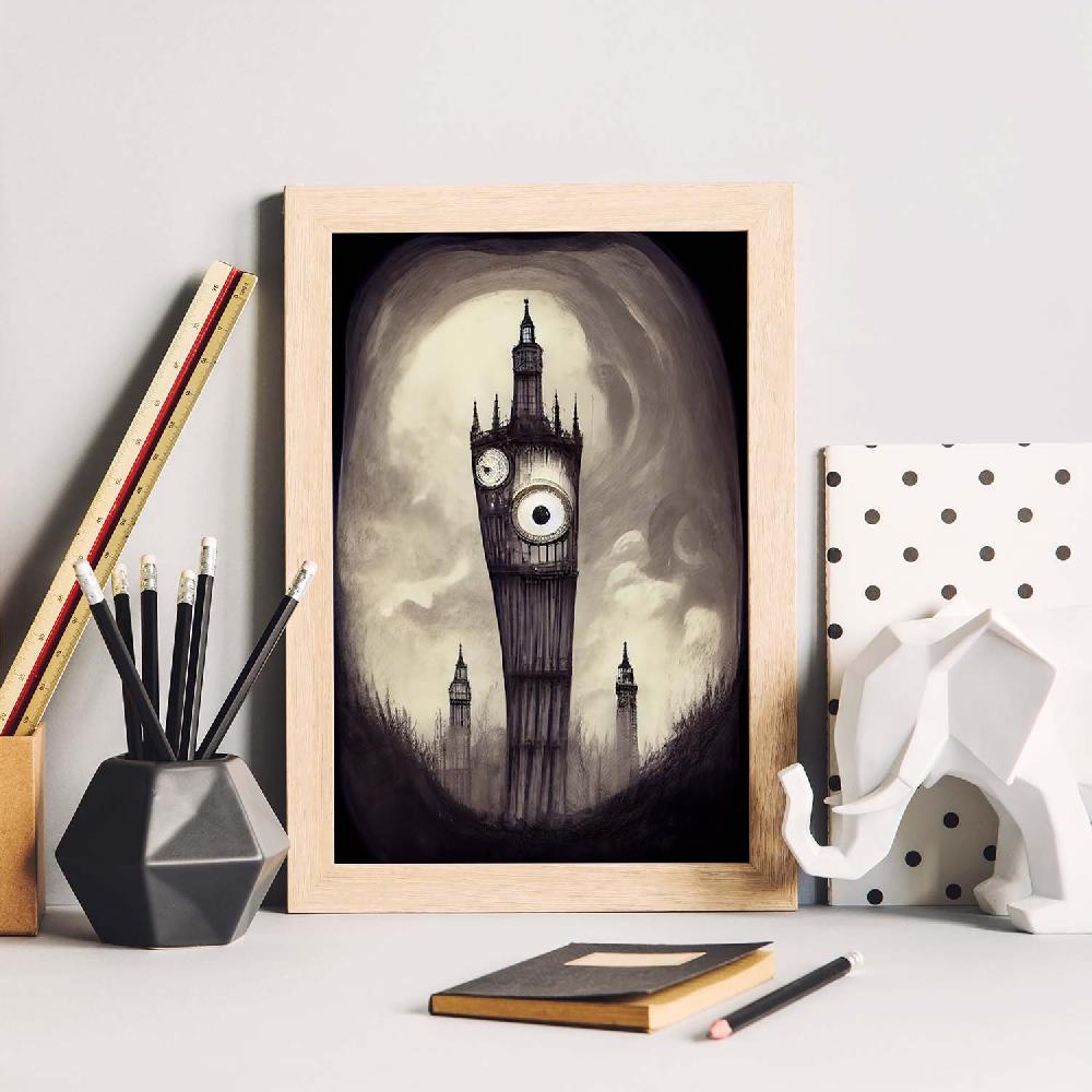 Nacnic Lámina Nacnic Big Ben Al Estilo T. Burton Para Decoración De Interiores