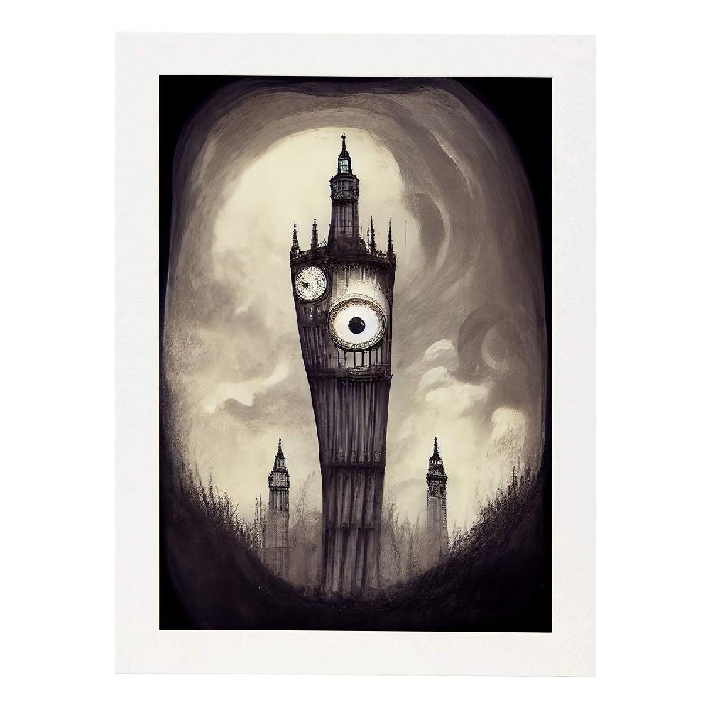 Nacnic Lámina Nacnic Big Ben Al Estilo T. Burton Para Decoración De Interiores