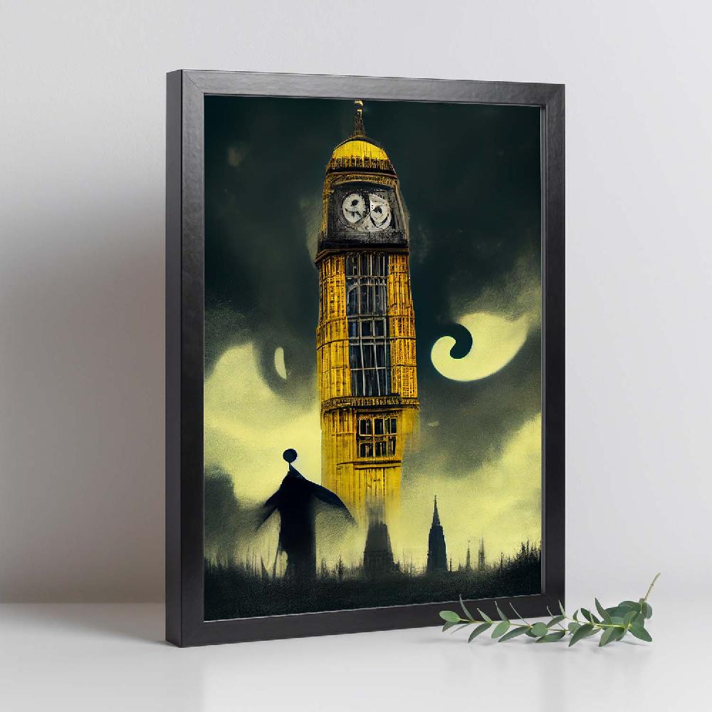 Nacnic Lámina Nacnic Big Ben Estilo T. Burton En Arte Gótico Y Oscuro