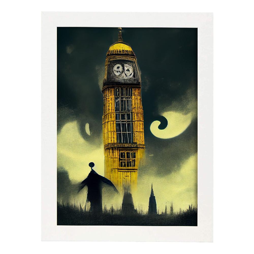 Nacnic Lámina Nacnic Big Ben Estilo T. Burton En Arte Gótico Y Oscuro