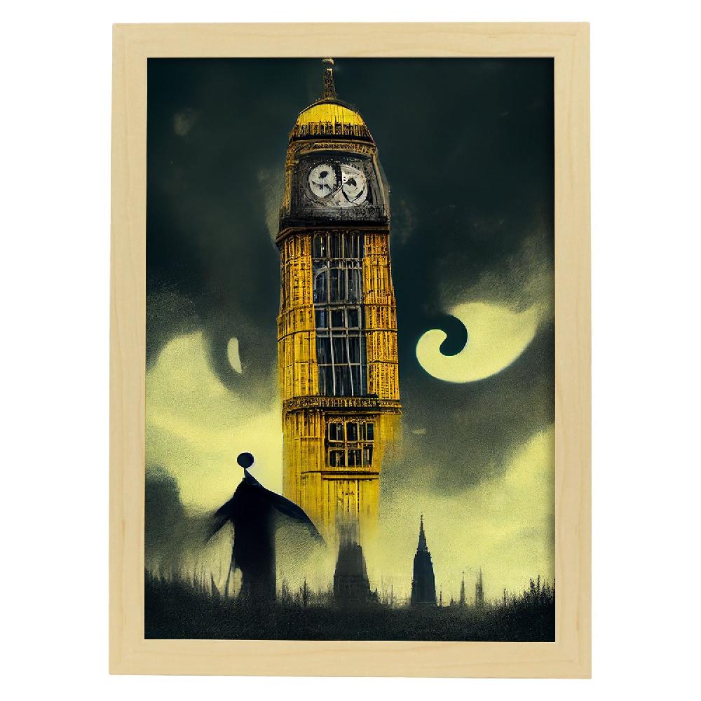 Nacnic Lámina Nacnic Big Ben Estilo T. Burton En Arte Gótico Y Oscuro