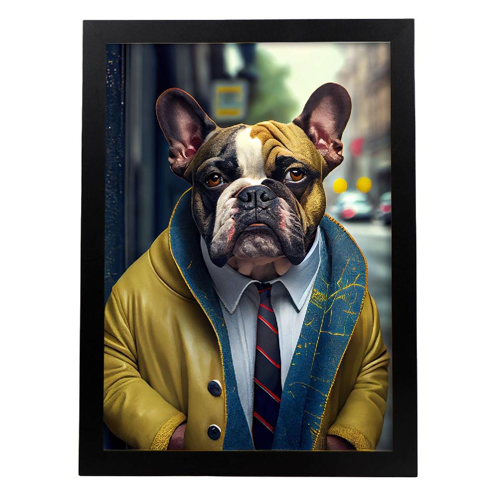 nacnic Lámina Nacnic Bulldog Amarillo con Ropa Humana en Estilo Fotografía Colorida