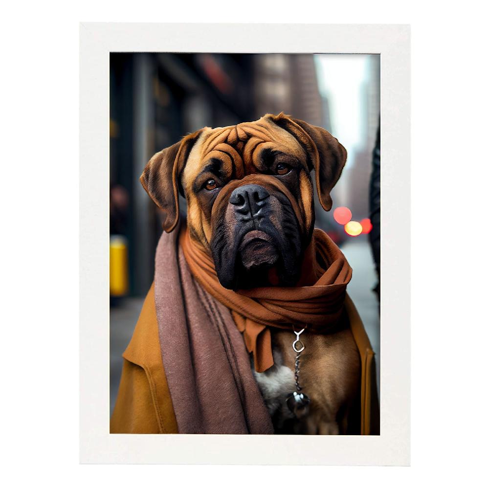 Nacnic Lámina Nacnic Bullmastiff Optimista En Estilo Fotografía Colorida Con Ropa Humana