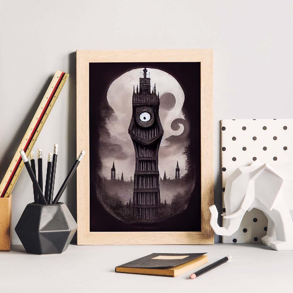 Nacnic Lámina Nacnic De Big Ben Al Estilo T. Burton Para Decoración De Interiores