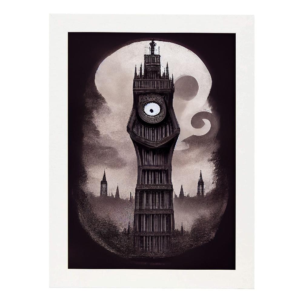 Nacnic Lámina Nacnic De Big Ben Al Estilo T. Burton Para Decoración De Interiores