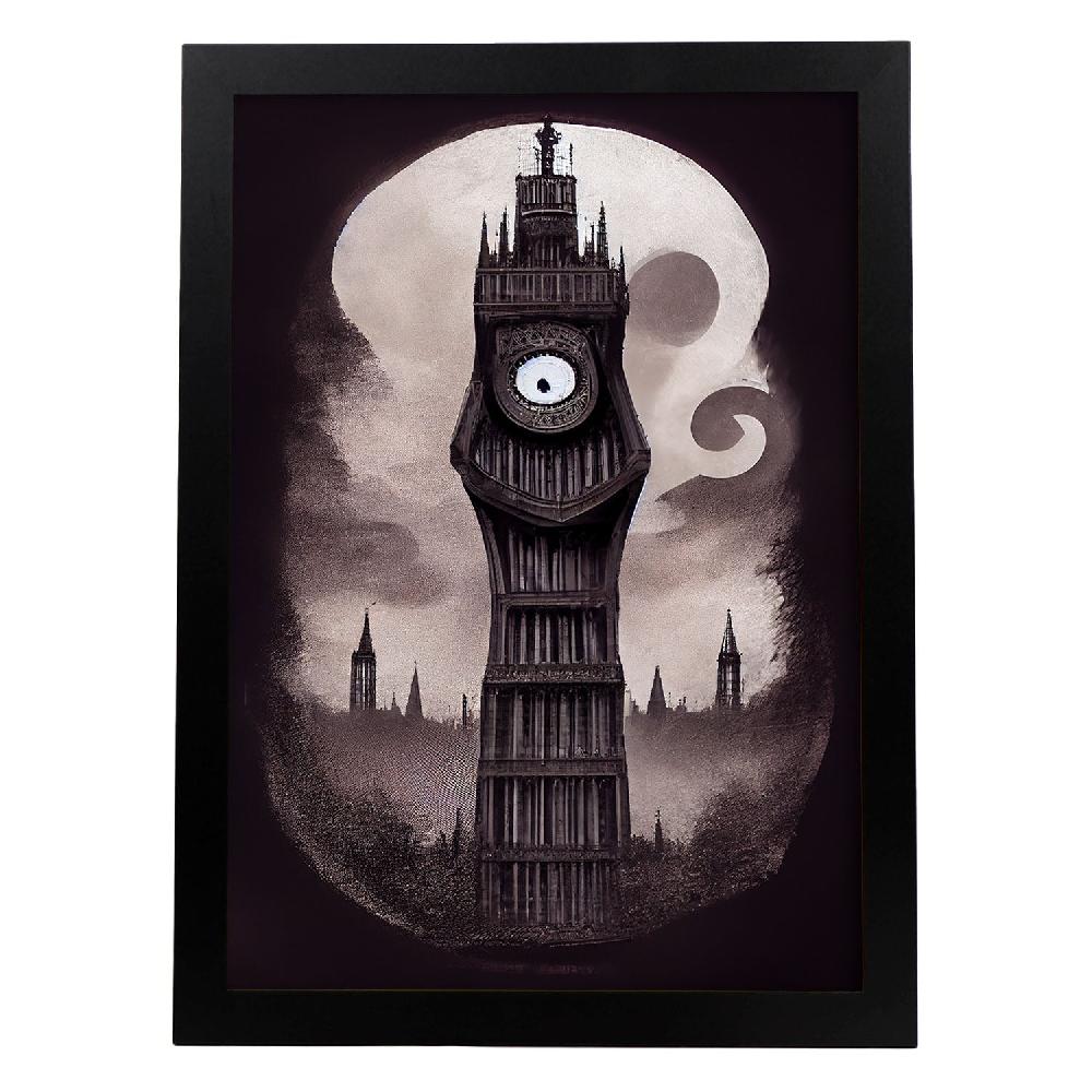 nacnic Lámina Nacnic de Big Ben al estilo T. Burton para Decoración de Interiores