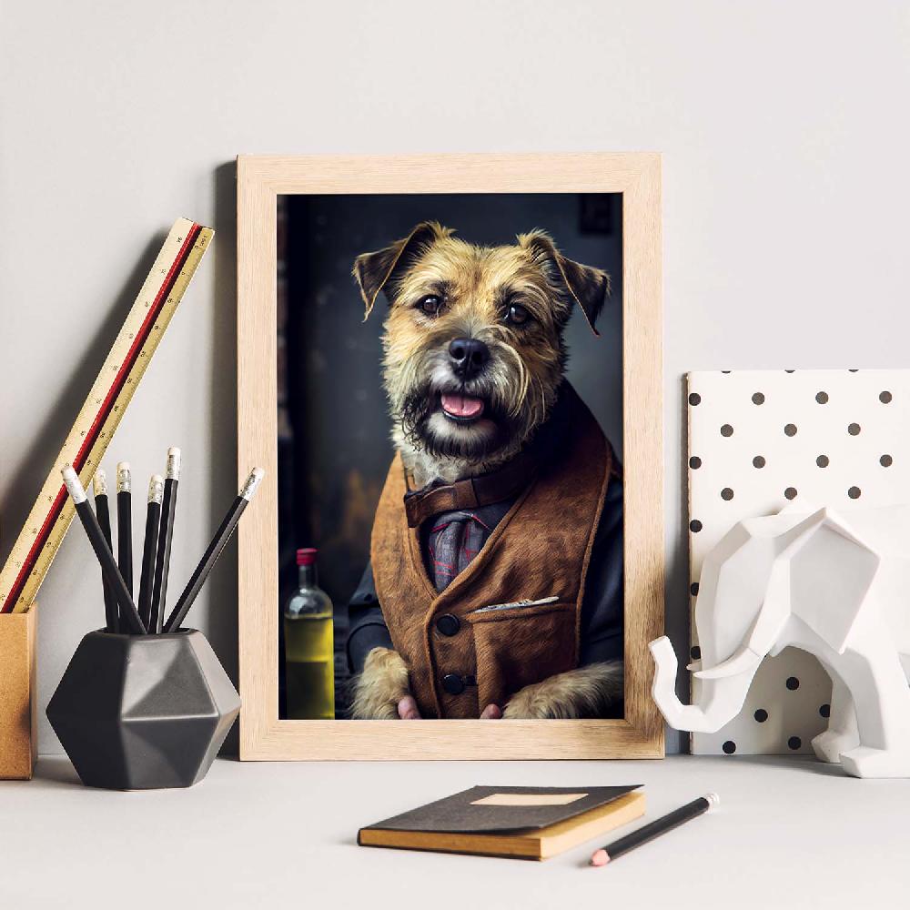 Nacnic Lámina Nacnic De Border Terrier En Estilo Fotografía A Color Con Ropa Humana