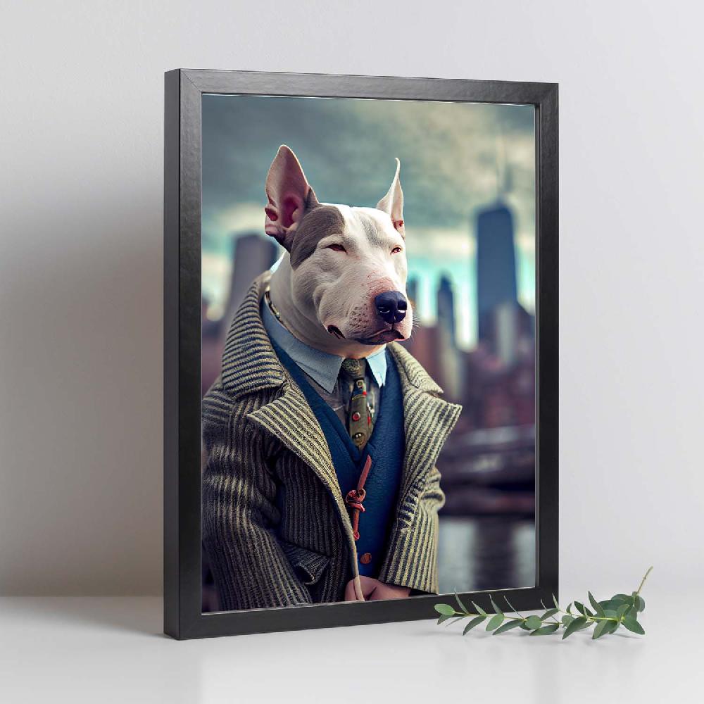 Nacnic Lámina Nacnic De Bull Terrier Paciente En Fotografía A Color Con Ropa Humana