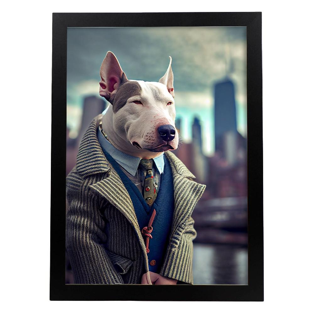 nacnic Lámina Nacnic de Bull Terrier Paciente en Fotografía a Color con Ropa Humana