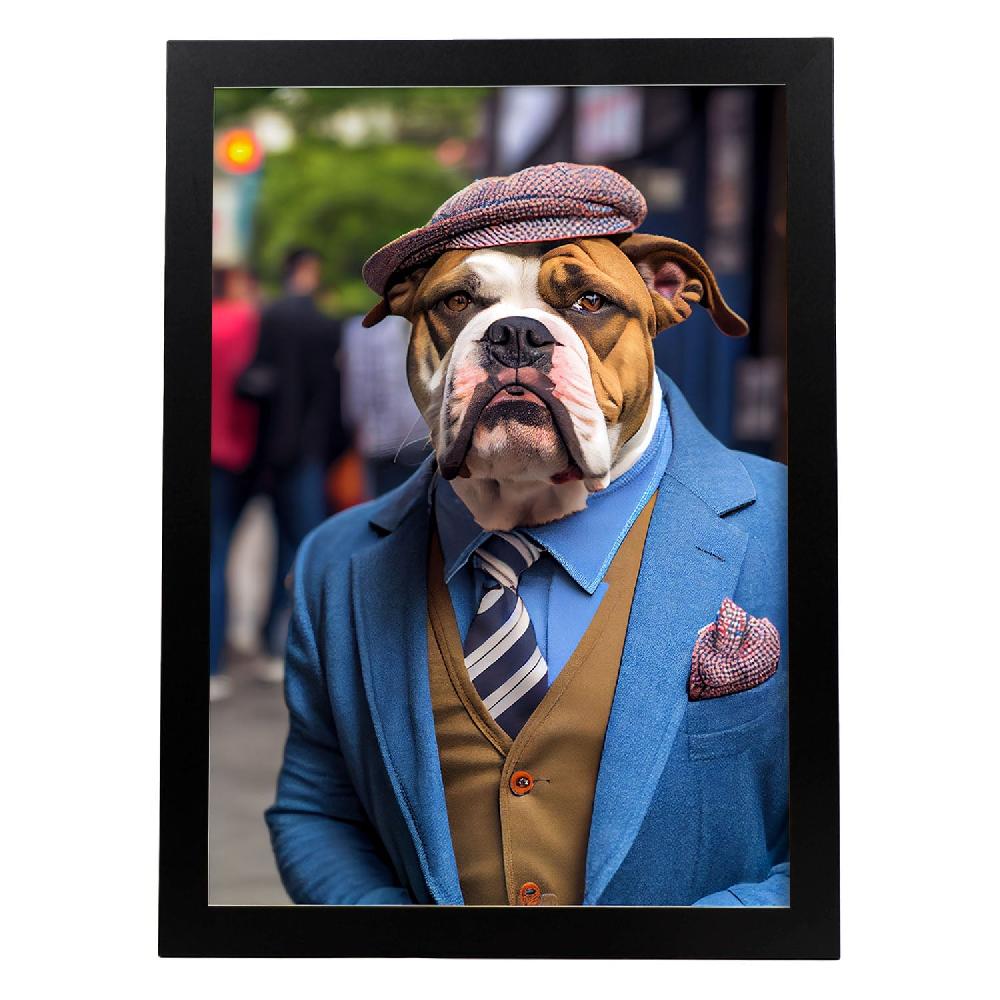 nacnic Lámina Nacnic de Bulldog Americano con Ropa Humana en Estilo Fotográfico