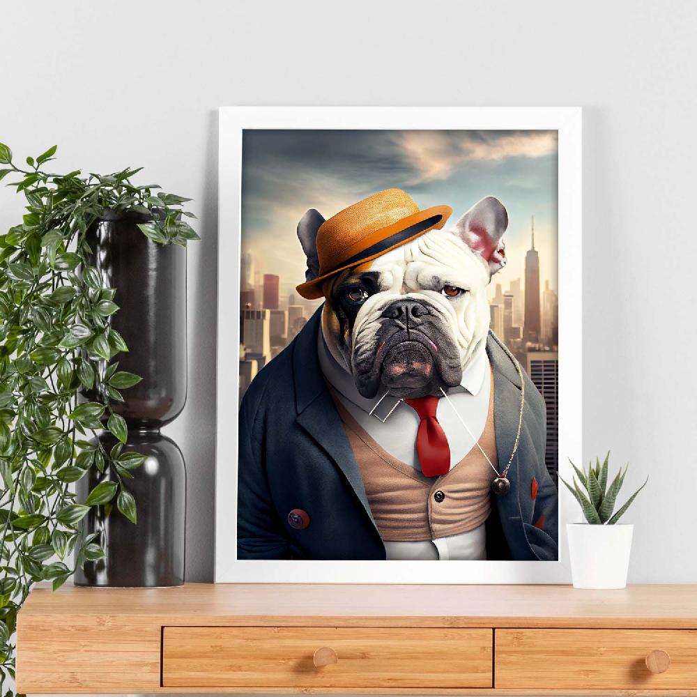 Nacnic Lámina Nacnic De Bulldog Inglés Cariñoso En Fotografía A Color Con Ropa Humana