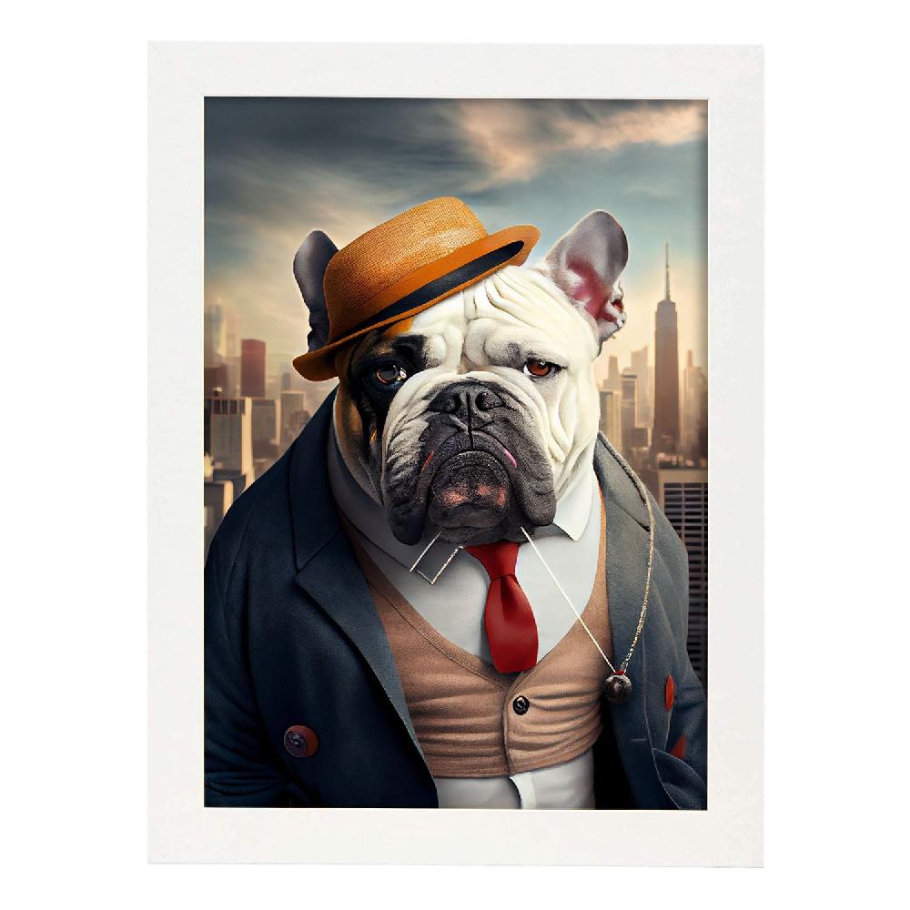 Nacnic Lámina Nacnic De Bulldog Inglés Cariñoso En Fotografía A Color Con Ropa Humana