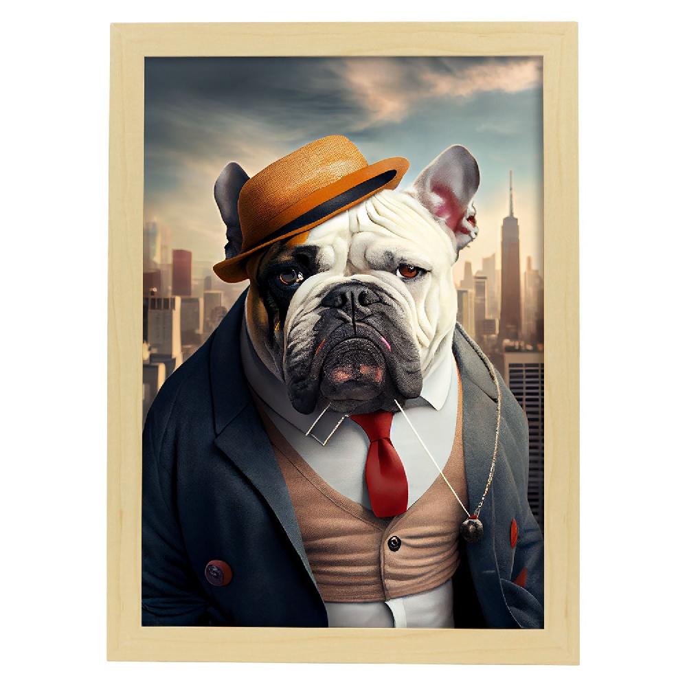 Nacnic Lámina Nacnic De Bulldog Inglés Cariñoso En Fotografía A Color Con Ropa Humana