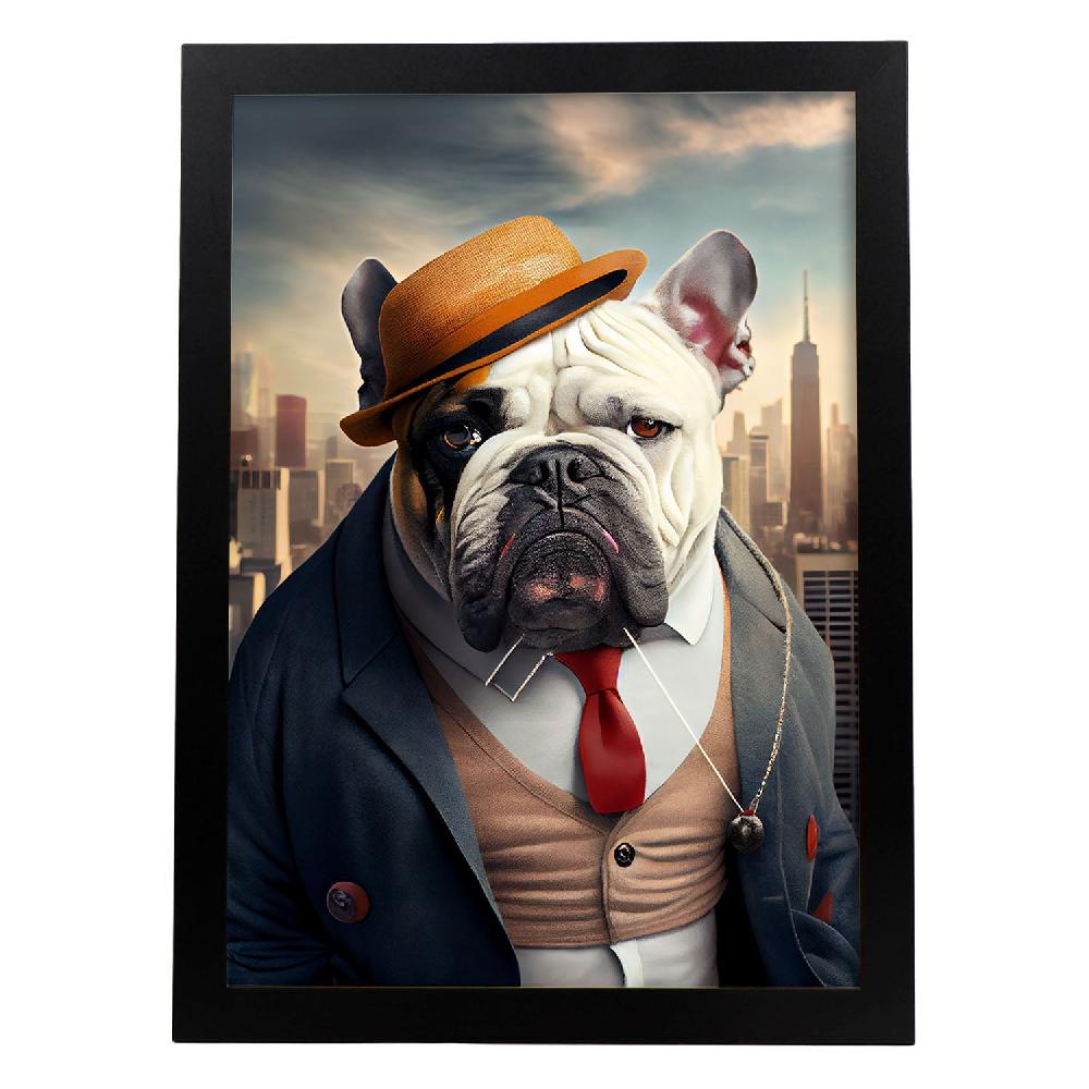 nacnic Lámina Nacnic de Bulldog Inglés Cariñoso en Fotografía a Color con Ropa Humana